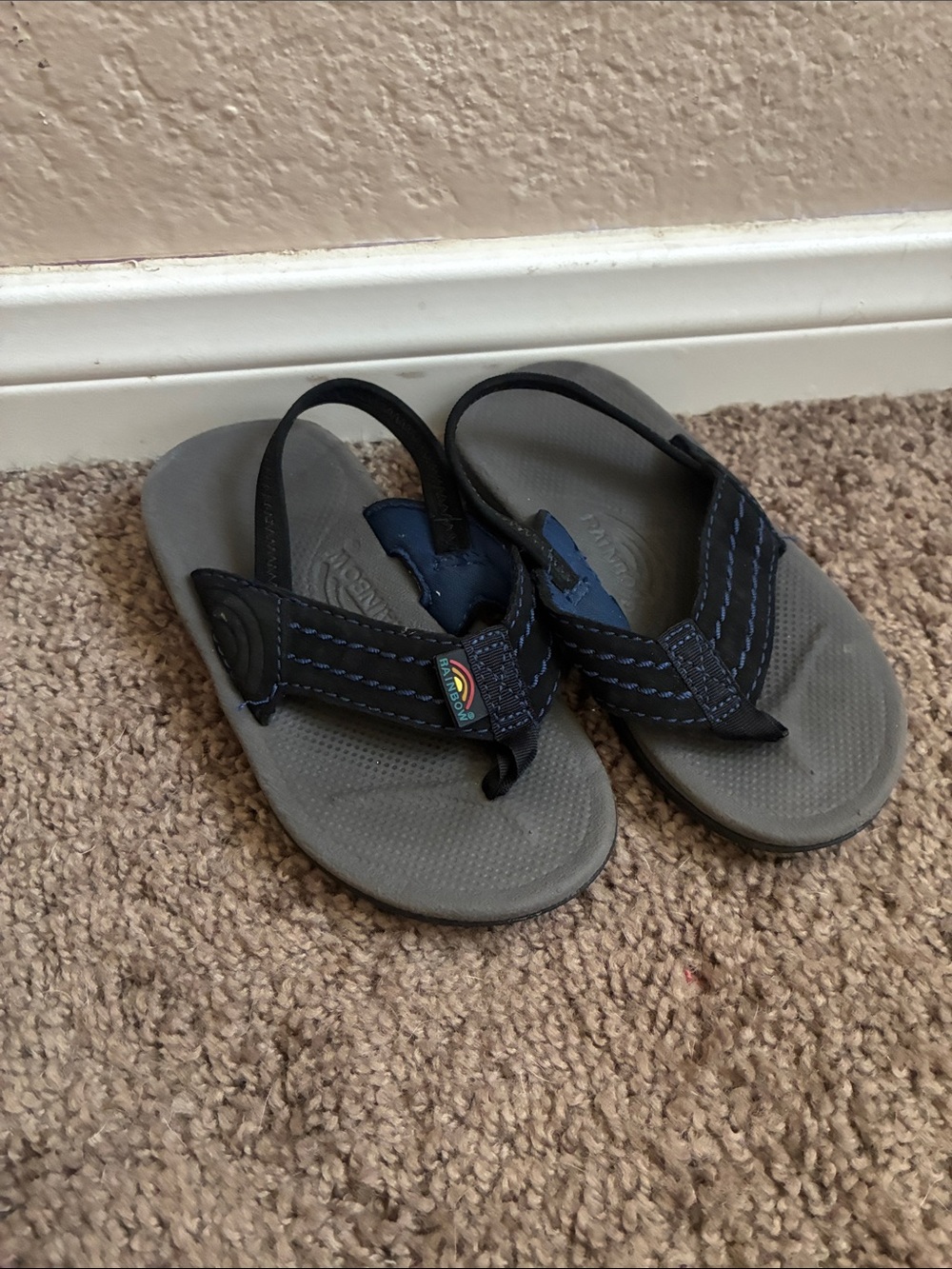 Rainbow Kids Gray and Navy Backstrap Flip Flops